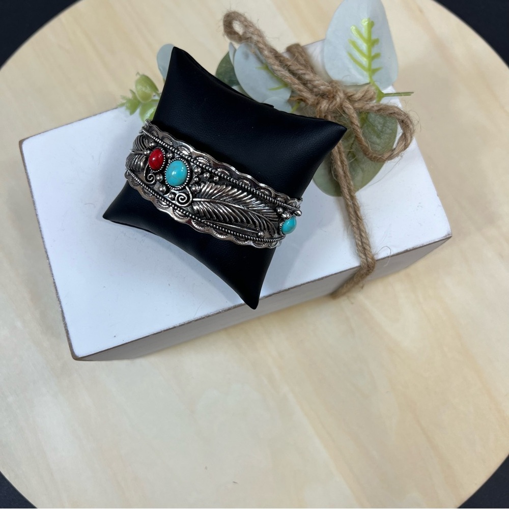 Cuff Bracelet Turquoise Rhinestones Western Wear Boho